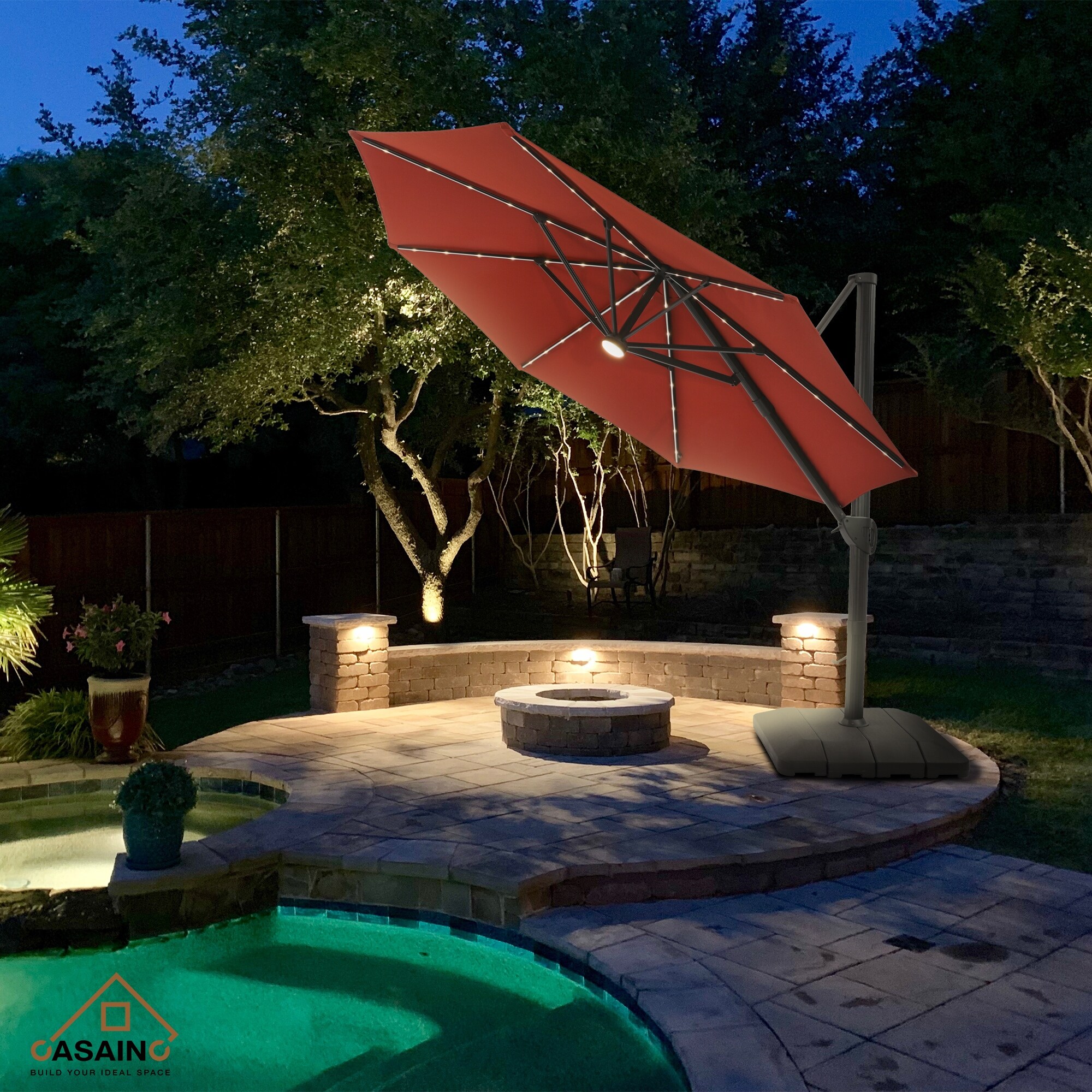 11 Feet Solar Powered Push-Button Tilt Cantilever Patio Umbrella with Base  - On Sale - Bed Bath u0026 Beyond - 37174017
