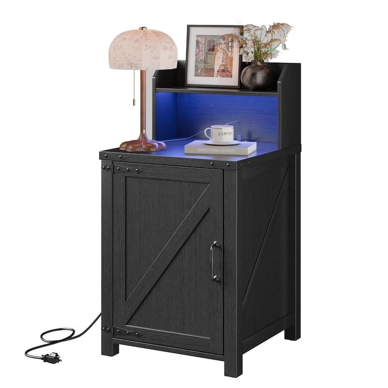 Nightstand End Table Side Table with Charging Station, Storage Cabinet with Adjustable Storage Shelf