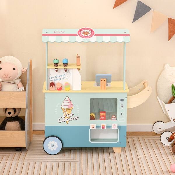 slide 2 of 9, Kids Wooden Ice Cream Truck Play Set with Vending Machine - 30" x 12" x 34.5" Kitchens