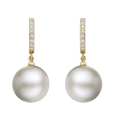 EFFY 14K Yellow Gold Diamond and Freshwater Pearl Earrings