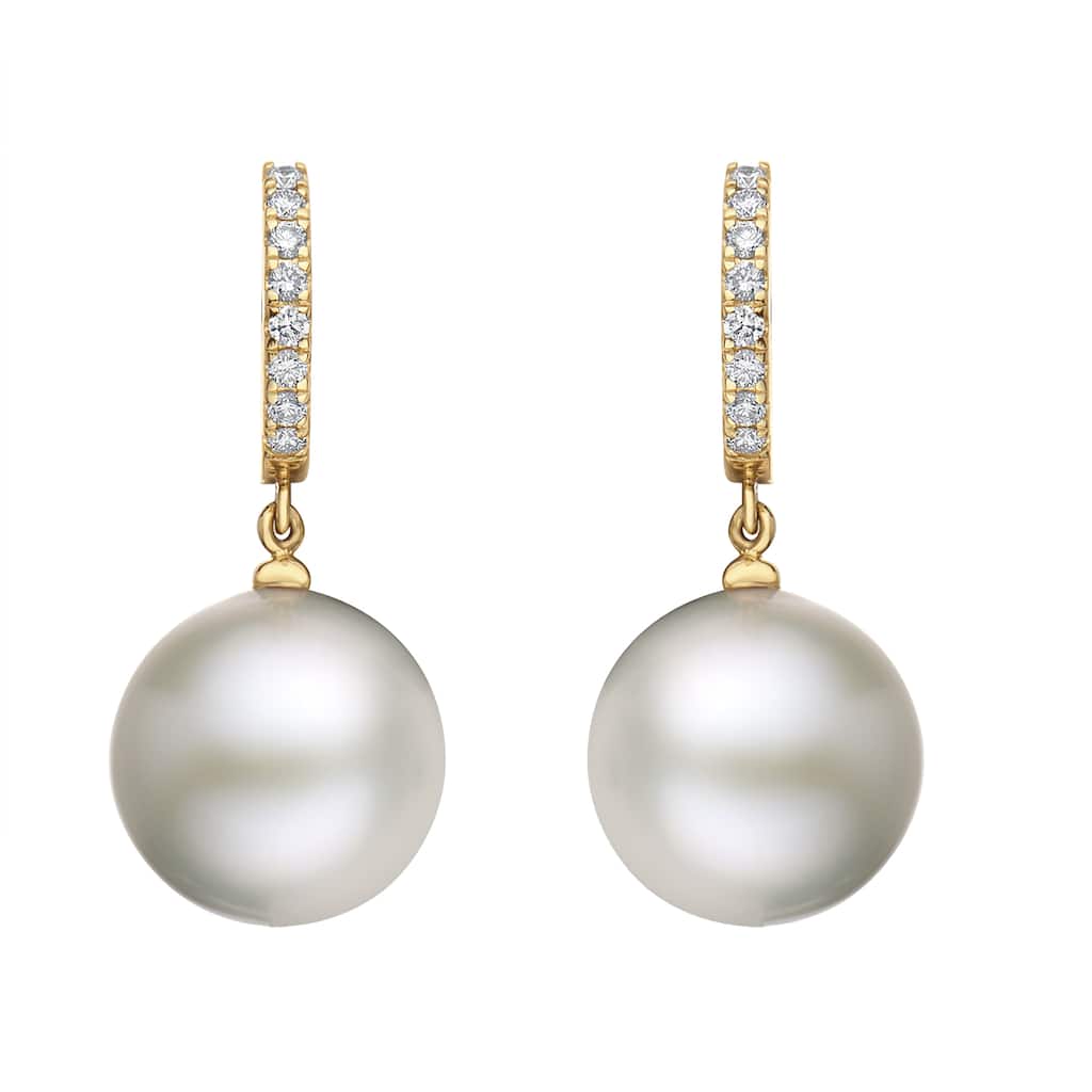 EFFY 14K Yellow Gold Diamond and Freshwater Pearl Earrings