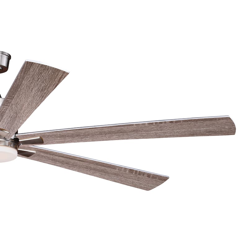 VAXCEL Wheelock Satin Nickel Outdoor Ceiling Fan, Reversible Black-Driftwood Blades, LED Light Kit, Remote 6 Speeds, DC Motor