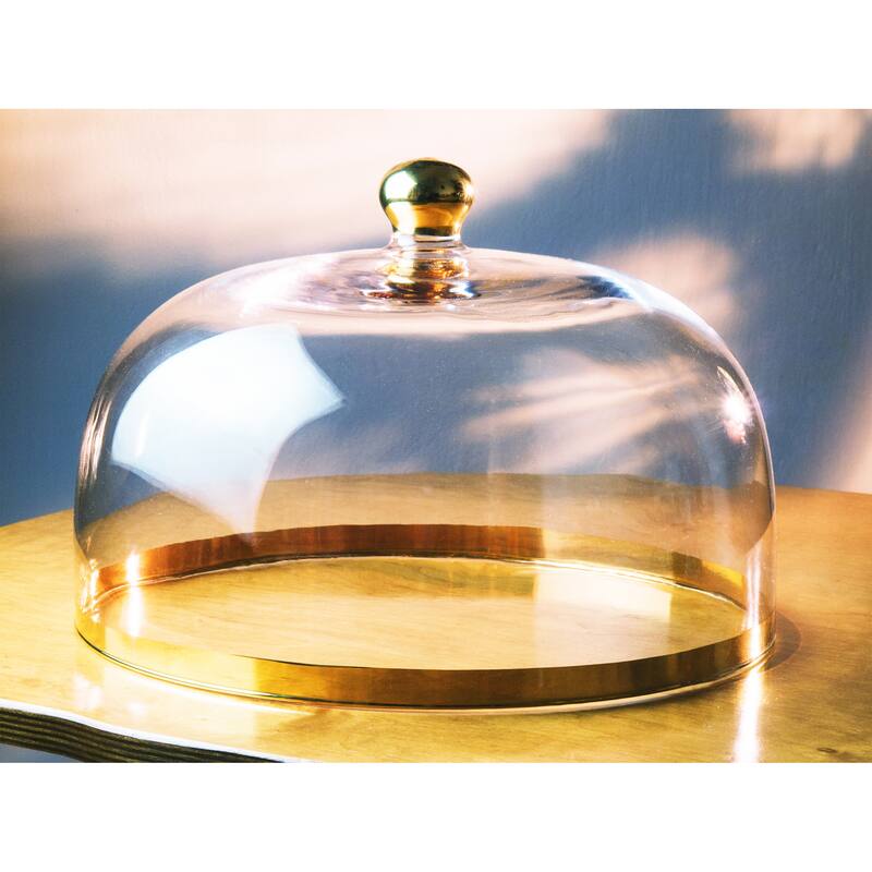 Majestic Gifts Inc. Glass Cake Dome W/ Gold Rim & Gold Knob - 11.75"D - 11.75"