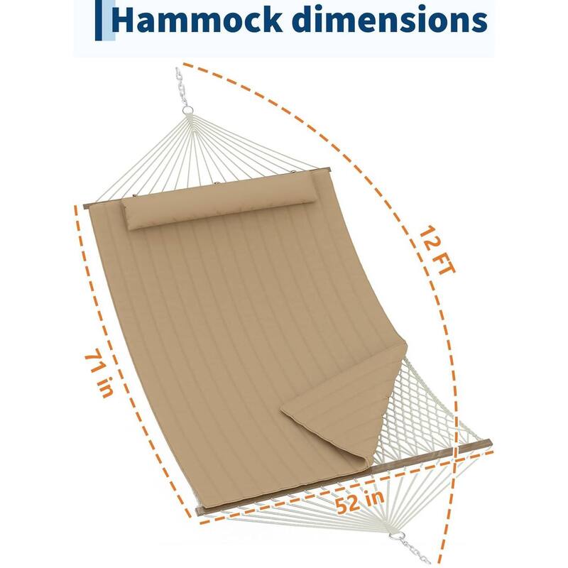 2 in 1 Outdoor Hammock with Cotton Rope and Polyester Pad for Patio, Backyard, Garden, Beach