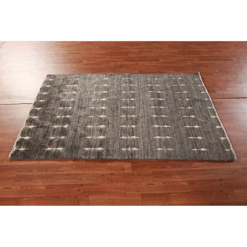 Trellis Gray Gabbeh Oriental Rug Hand-Knotted Wool Carpet - 3'9"x 5'10"