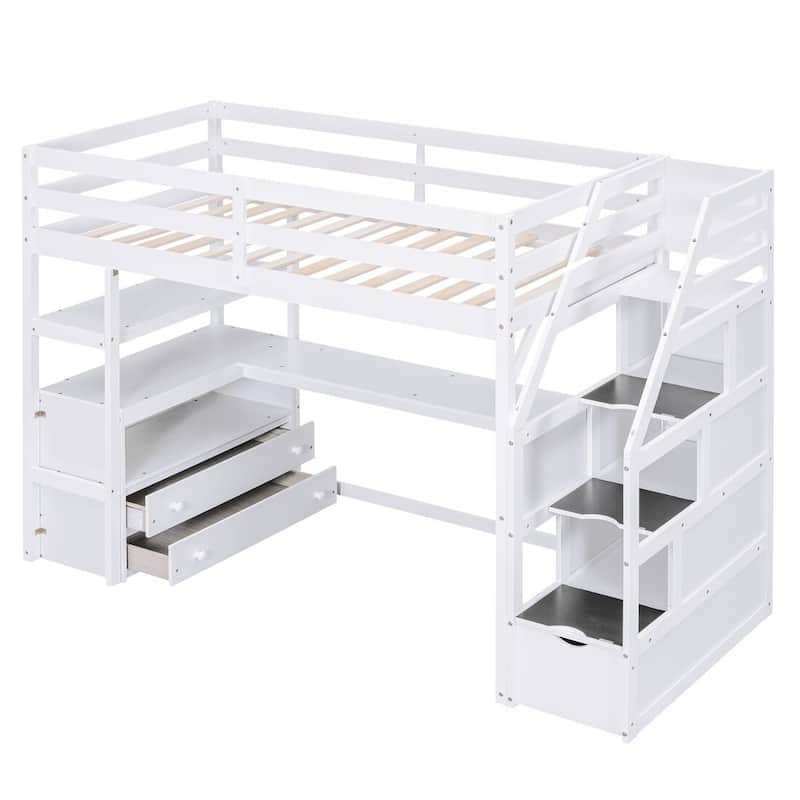 Merax Loft Bed with Desk and Shelves
