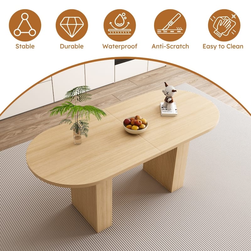 62.9" Farmhouse Kitchen Oval Dining Table with Wood Strip Base