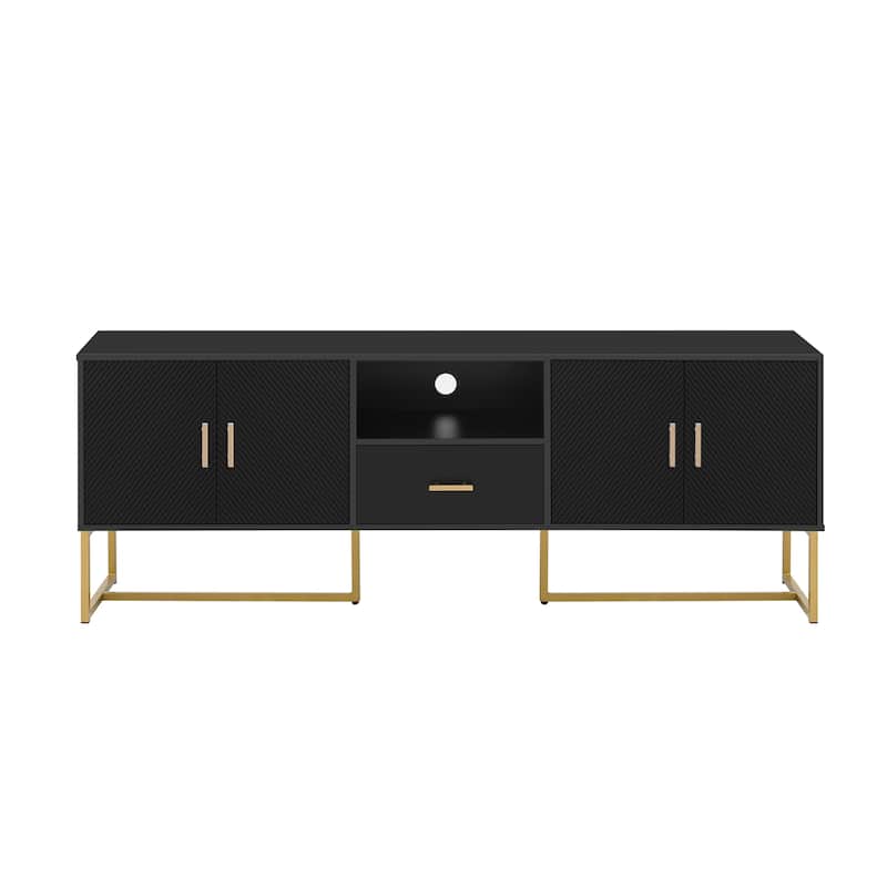 Entertainment Center with 1 Drawer, TV Stand with 2 Spacious Cabinets, Media Console Table with Metal Legs and Handles