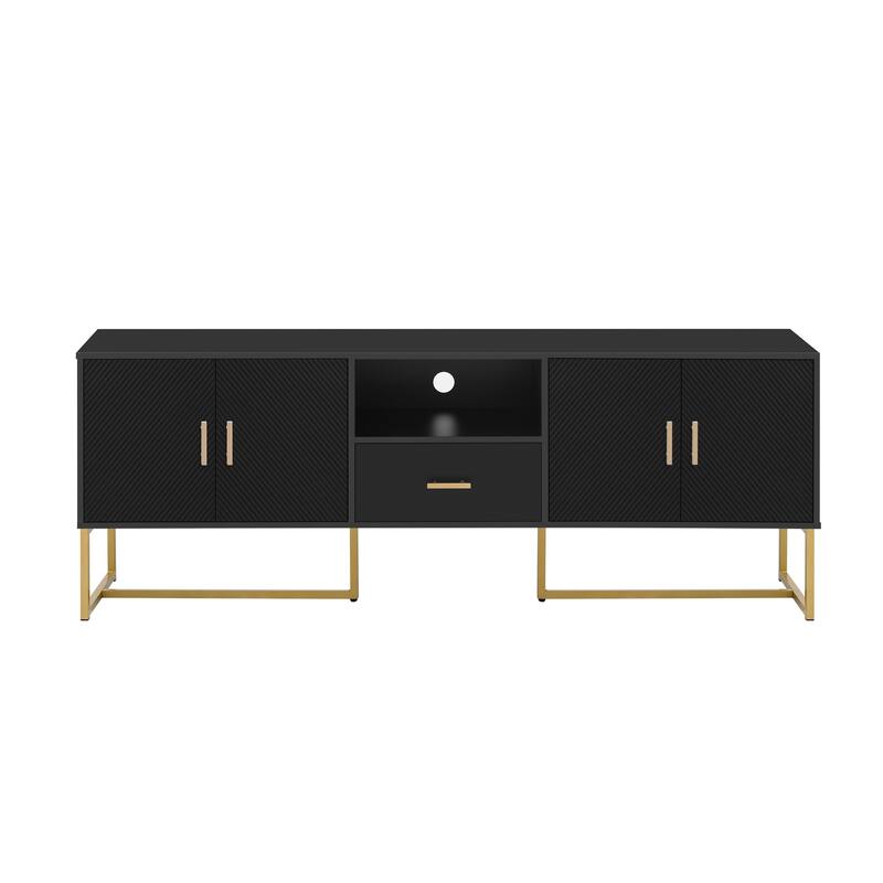Roomfitters Modern TV Stand for up to 70 Inch TV, Media Cabinet with Drawer, Metal Legs and Safety Features, Black