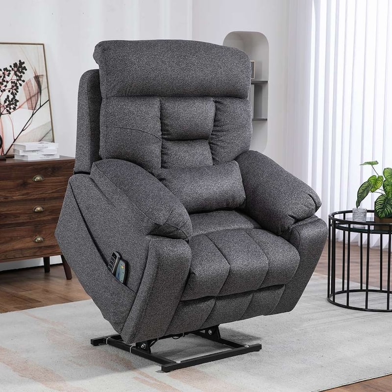 Upgraded Flagship 4-Motor Independent Control Oversized 180° Lay Flat Chenille Power Lift Recliner Chair - Grey