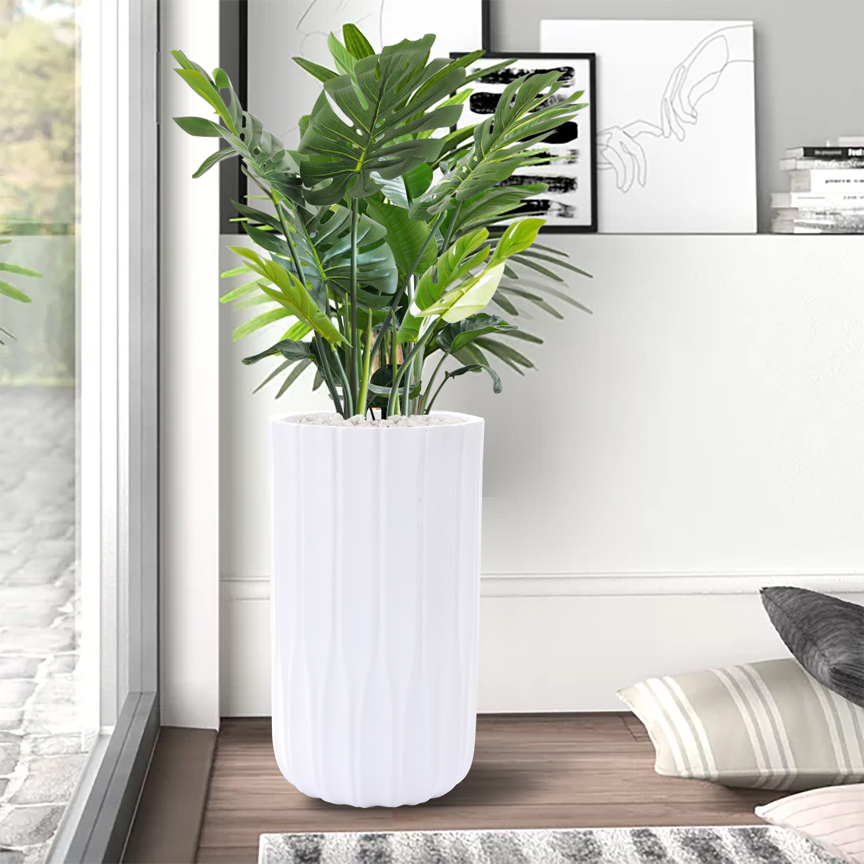 Luxenhome Planters for Indoor Plants, Set of Plant Pots, White Planter, L