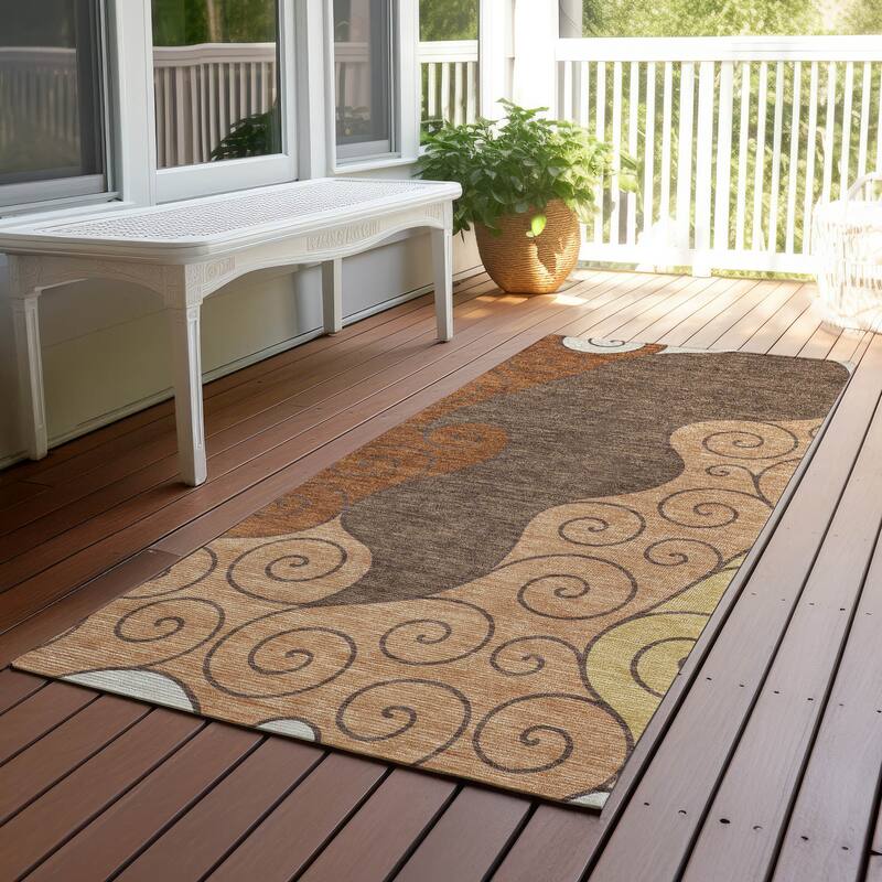 Machine Washable Indoor/ Outdoor Swirly Chantille Rug - Paprika - 2'3" x 7'6"