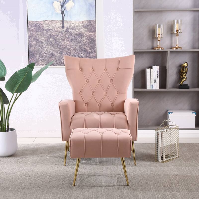 Modern Accent Chair with Ottoman for Living Room - Pink