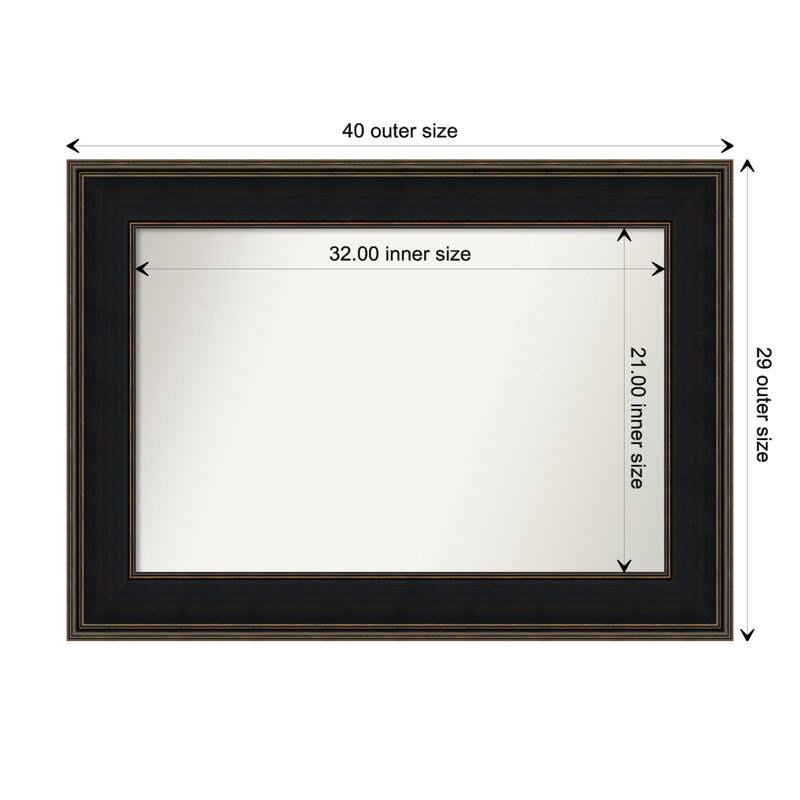 Mezzanine Espresso Framed Non-Beveled Custom Wall Mirror, Bathroom Vanity Mirror - Outer Size: 39.75 x 28.75