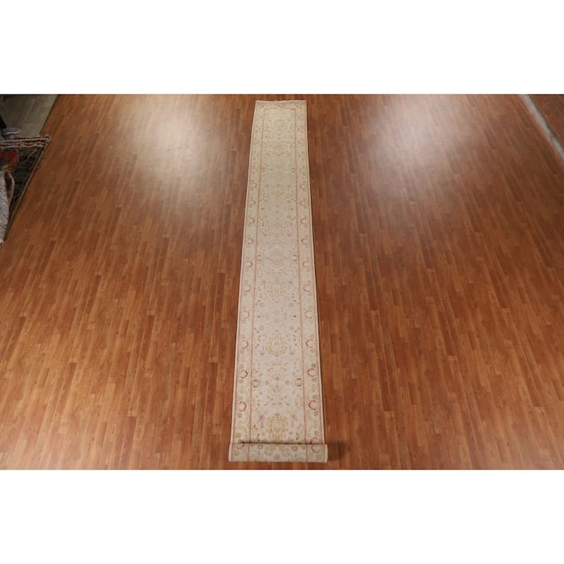 Hand Knotted Oriental 100% Wool Carpet Traditional Floral Greys & Charcoal Chobi-Peshawar Runner Rug - 20' 5'' X 2' 7''