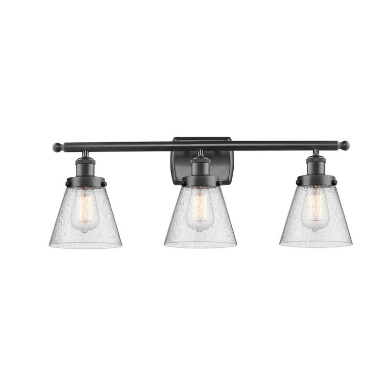 Innovations Lighting Small Cone 3 Light 26" Wide Vanity Light - Matte Black / Seedy