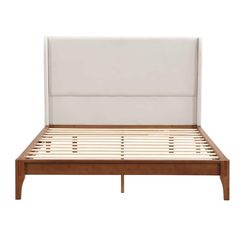 Open Frame Platform Bed with Headboard, Solid Dry Bamboo Bed Frame