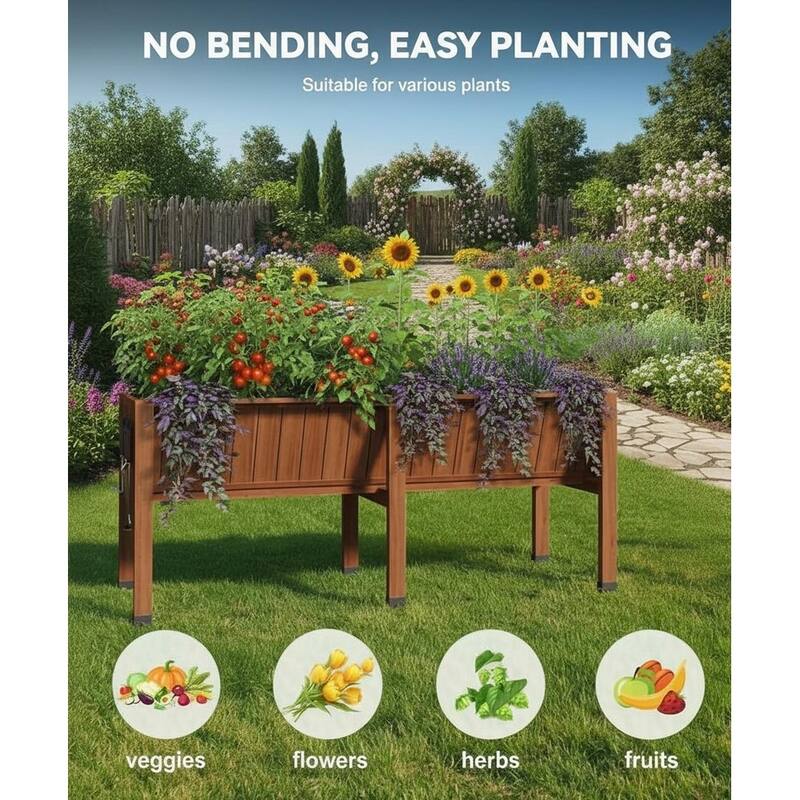 13.7In Depth Elevated Wooden Raised Garden Bed