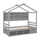 preview thumbnail 35 of 33, Elegant Twin House Bed Kids Bed with Roof Frame,Bedside Storage Shelves,Ladder and Guardrail