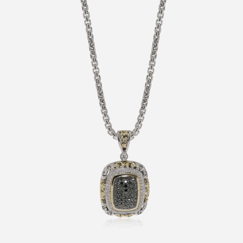 Charles Krypell Sterling Silver and 18K Yellow Gold, Black Diamond and White Diamond Pendant Necklace - 16