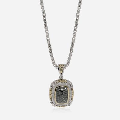 Charles Krypell Sterling Silver and 18K Yellow Gold, Black Diamond and White Diamond Pendant Necklace - 16