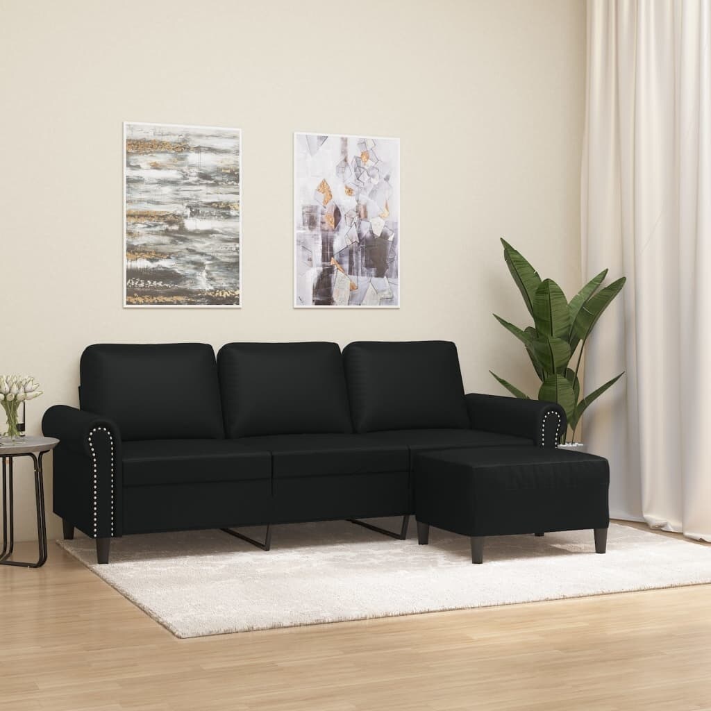 vidaXL Sofa Chair with Footstool Accent Living Room Chair Black - Main Image