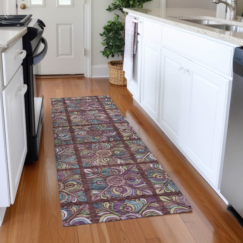 Premium Washable Super Soft Mosaic Panel Mayfield Rug - Paprika - 2'3" x 7'6"