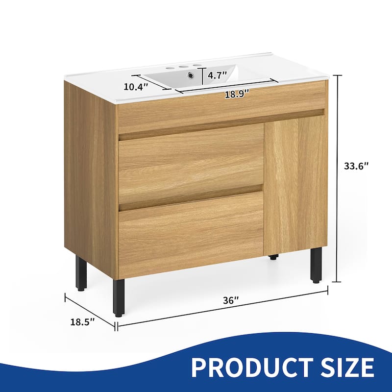 Moasis 36" Freestanding Single Bathroom Vanity with Ceramic Basin