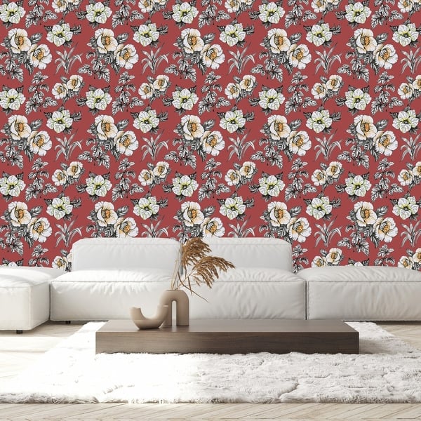 Red Wallpaper with Flowers Peel and Stick and Prepasted - Bed Bath ...