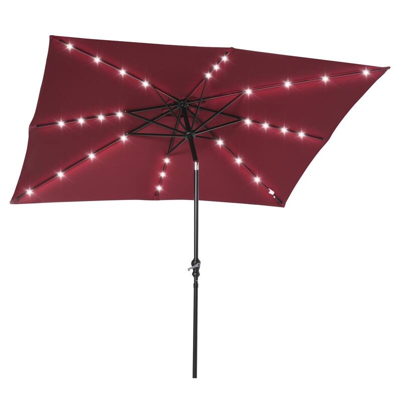Outdoor terrace umbrella with tilting mechanism and LED lighting - Red