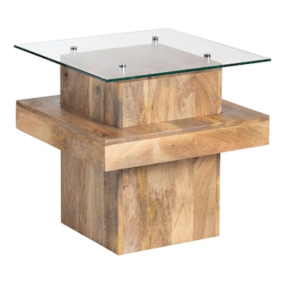 Monaco Mango Wood and Glass End Table, Brown