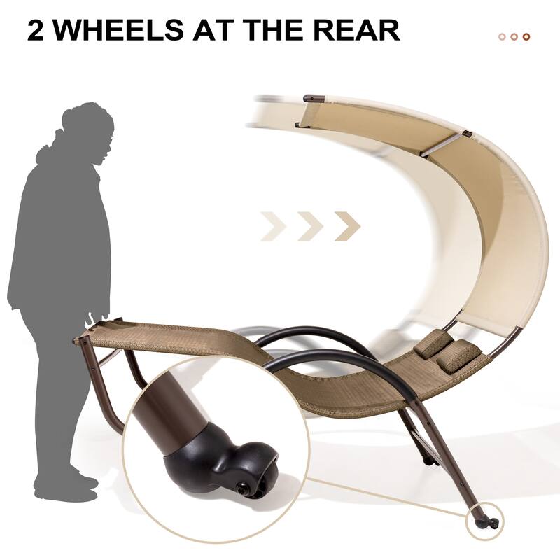 Outdoor Double Chaise Lounge Chair Double Sun Bed Lounger with Canopy Shade & Wheels - 72.83" D × 54.33" W ×65.35" H