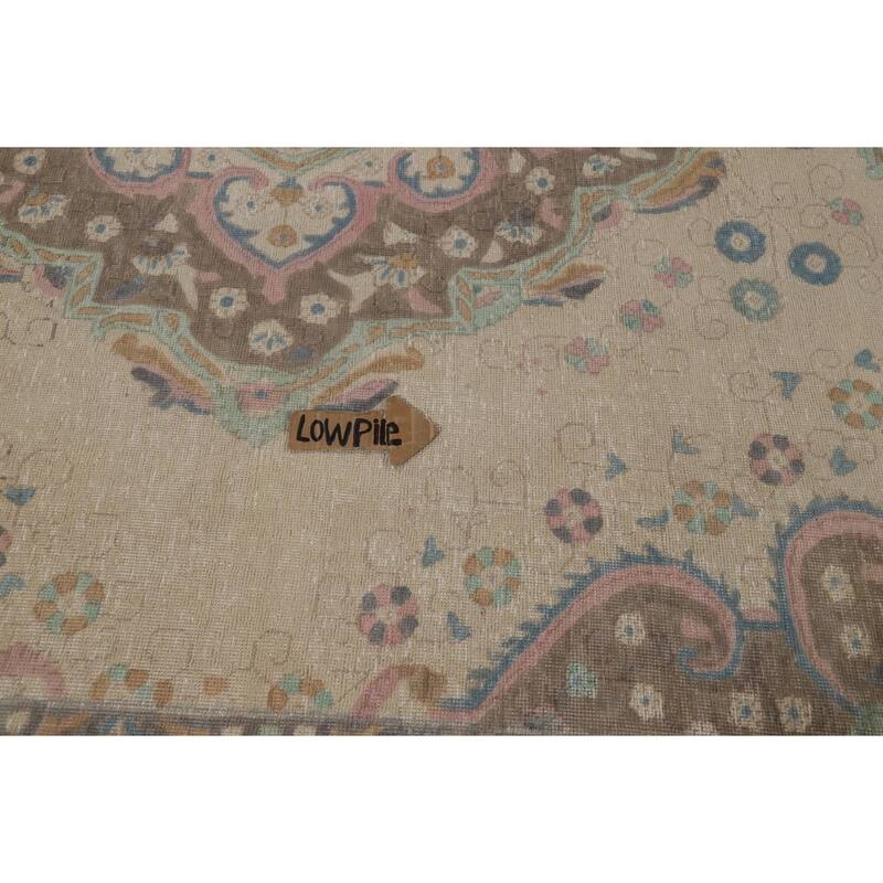 Hand Knotted Oriental 100% Wool Carpet Traditional Floral Beige & Ivories Tabriz Area Rug - 12' 9'' X 9' 7''
