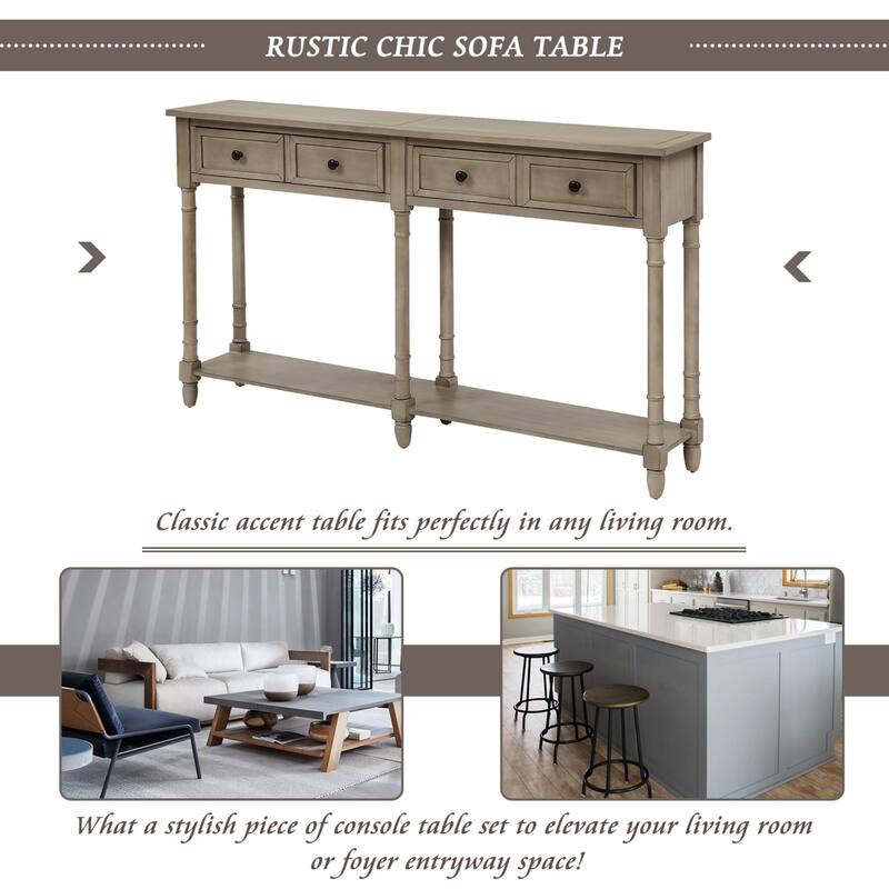 Cusp Barn Console Table Sofa Table Easy Assembly with Two Storage Drawers and Bottom Shelf for Living Room, Entryway