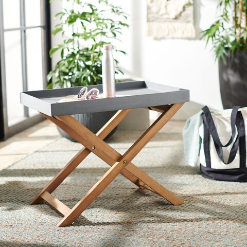 SAFAVIEH Outdoor Terance Removable Tray Top Side Table - 23.6" W x 15.7" L x 19.6" H - 23.6" W x 15.7" L x 19.6" H