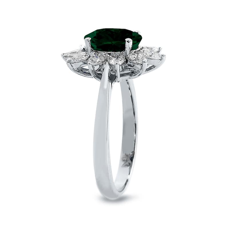 Auriya 1 5/8ct Oval-cut Emerald Sunburst Halo Diamond Engagement Ring 3/4ctw 18K Gold