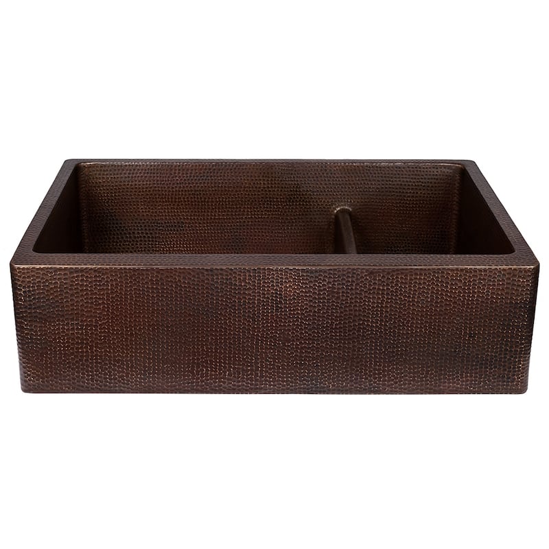 33-in Hammered Copper Apron Front 70/30 Double Basin Kitchen Sink with Short 5-in Divider (KA70DB33229-SD5)