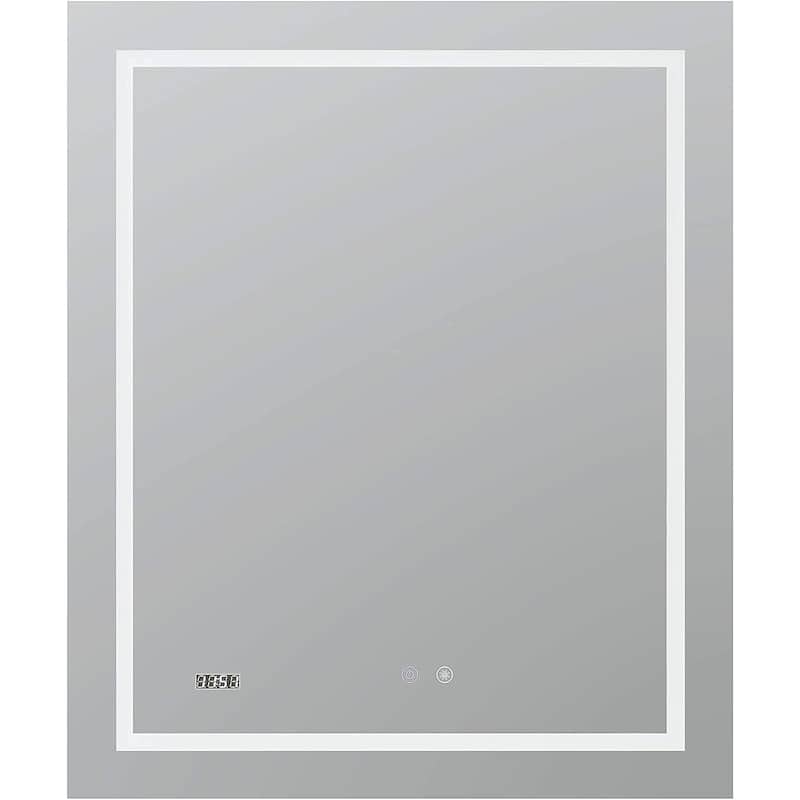 AQUADOM Daytona LED Mirror for Bathroom with Touch Control, Defogger, Digital Clock - 24"x30"x1"