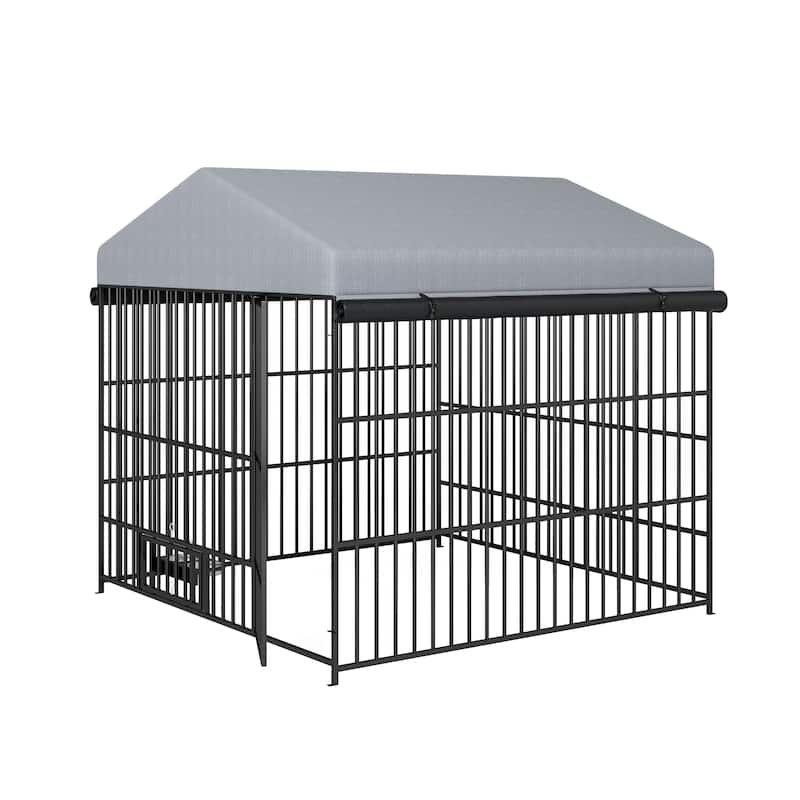 GDF Studio - Rockwell Outdoor Dog Kennel with Roof Cover & Feeding System
