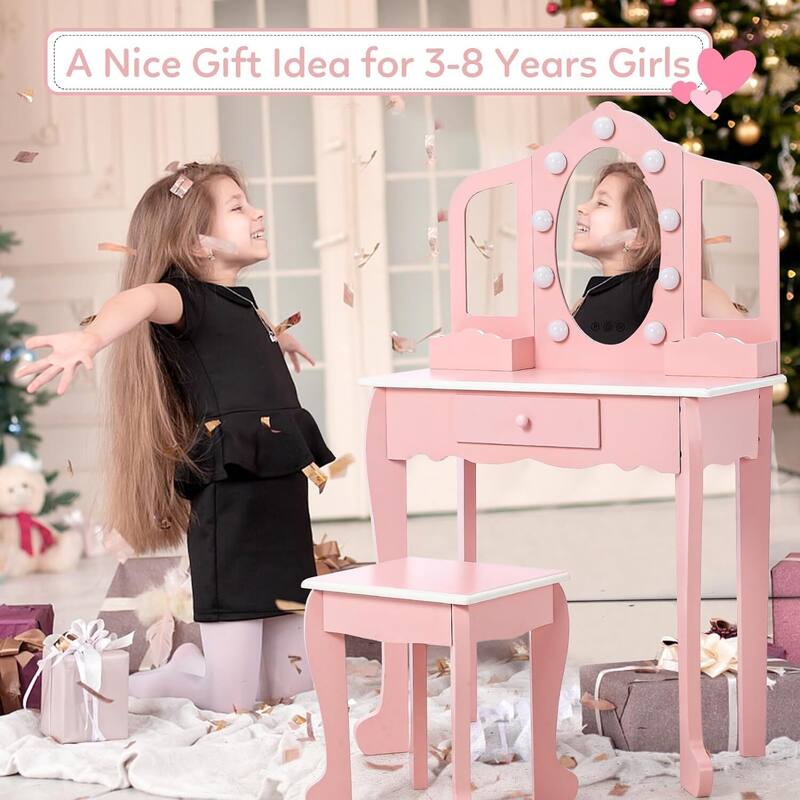Princess Vanity Set for Toddlers Kids Vanity with 3 Mirror Light