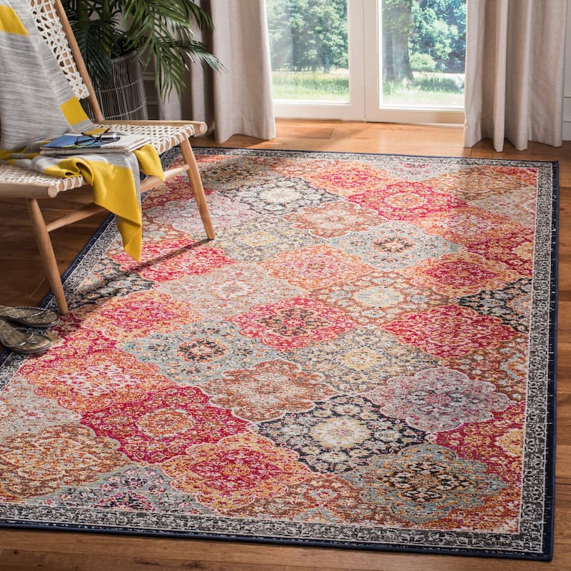 SAFAVIEH Montage Sidonia Indoor/ Outdoor Waterproof Patio Backyard Rug - 5'1" x 7'6" - Red/Aqua