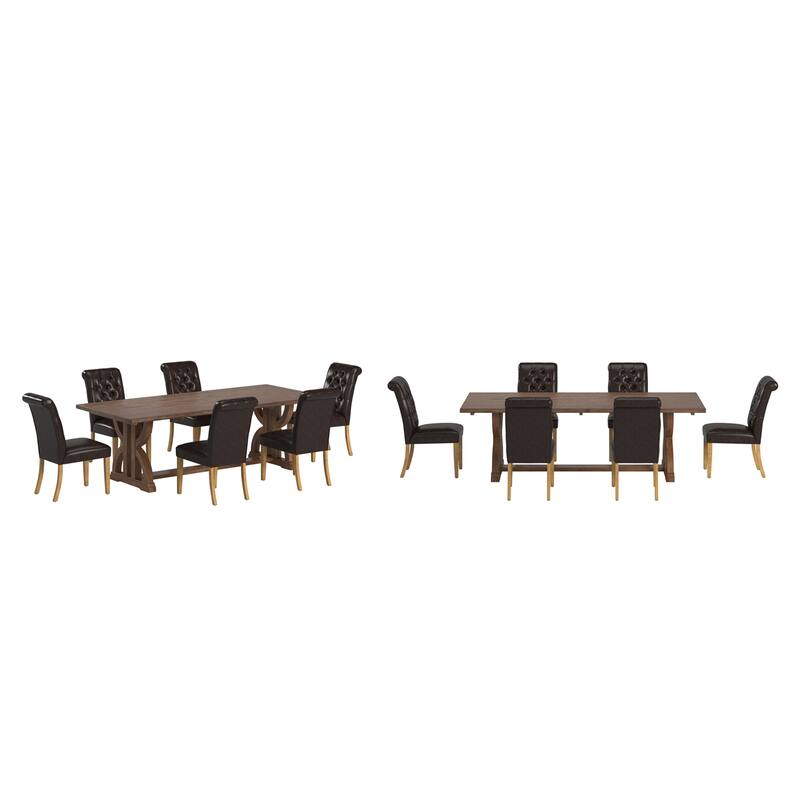 Bratislava Reclaimed Wood Table with Rolled Top Tufted Chairs Dining Set