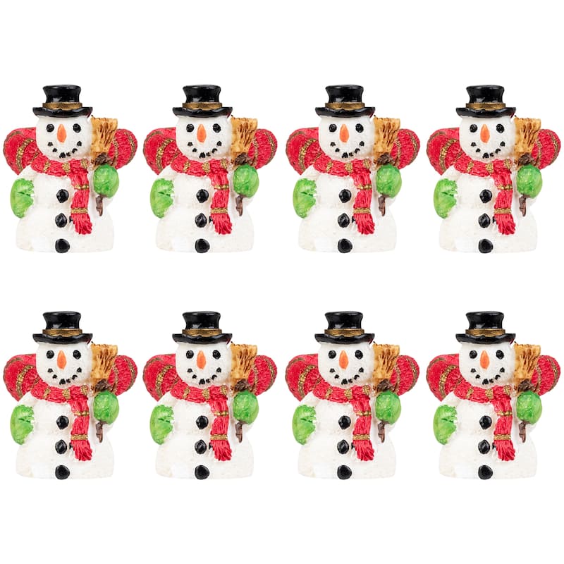 Smiley Snowman with Top Hat Christmas Taper Candle Rings - 1.5" - Set of 8