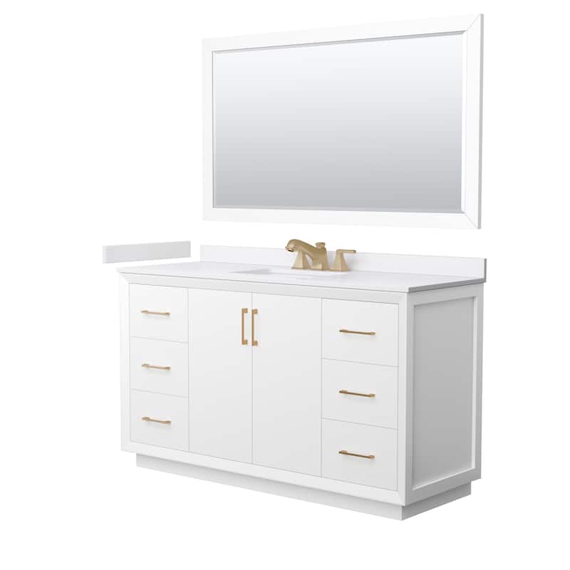 Wyndham Collection WCF4141-60S-VCA-US3M58 Strada 60" Free Standing - White / White Cultured Marble Top / Satin Bronze