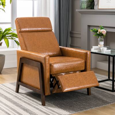 Wood-Framed PU Leather Recliner Chair, Adjustable Recliners, Set of 2
