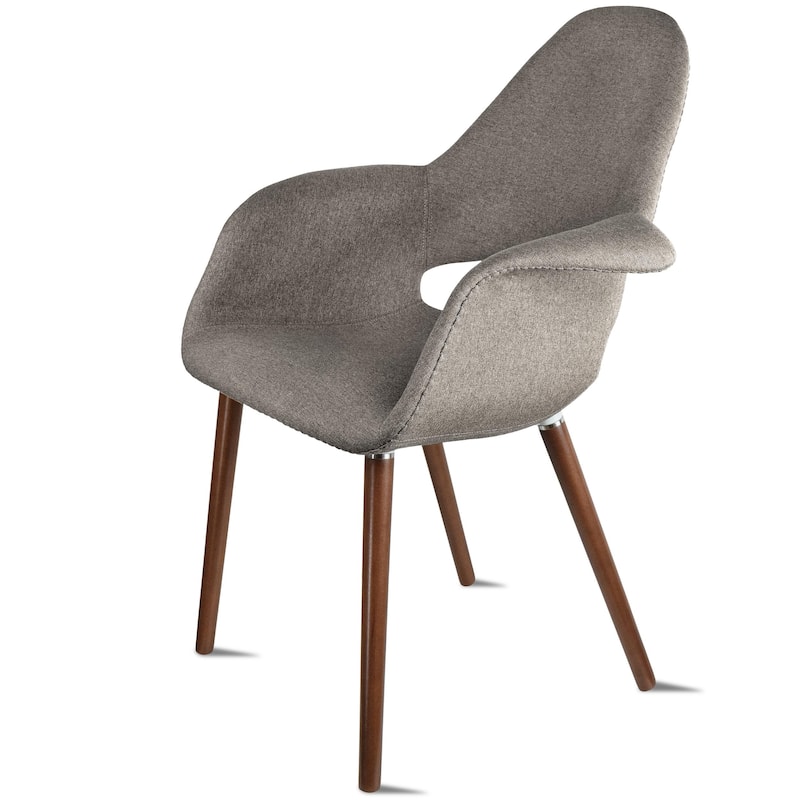 Organic Upholstered Fabric Modern Armchair with Dark Brown Wooden Legs for Dining Room Office or Accent Lounge Side Chair