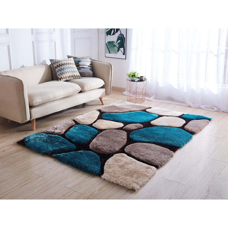 Mateos Shag Collection Stone Area Rug - 5' X 7' - Blue