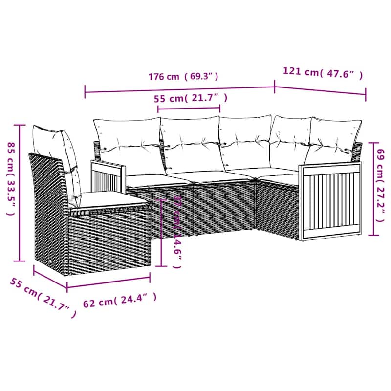 vidaXL Patio Sofa Set with Cushions Outdoor Conversation Furniture Poly Rattan