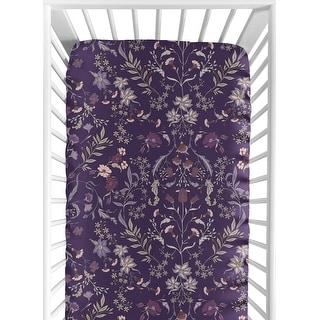 Sweet Jojo Designs Boho Wildflower Vintage Floral Girl Fitted Crib Sheet Purple Teal Botanical Bohemian Farmhouse Cottagecore