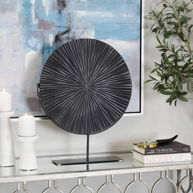 Metal Wood Starburst Carved Sculpture with Stand - Gold, Black, White - CosmoLiving by Cosmopolitan